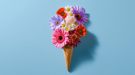 Vibrant aesthetic composition of colorful flowers arranged in a pleasing layout, showcasing natural beauty, vivid petals, and elegant botanical harmony.