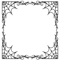 Halloween square frame made with spider webs and curly vines in gothic style
