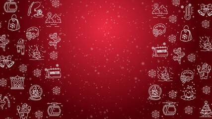 Doodle winter holiday icons line art seamless pattern with particles on a red background. - Powered by Adobe