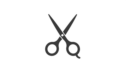 A simple, isolated, grayscale illustration of a pair of open scissors, with circular finger holes. The blades are crossed