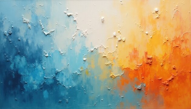 Abstract textured painting vibrant blue orange gradient with impasto technique Modern art expressionism canvas - Powered by Adobe