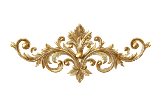 Ornate Gold Decorative Flourish with Elegant Baroque Style on Transparent Background
