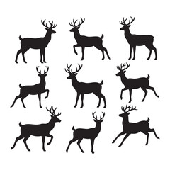 Fototapeta premium Set of Deer Stag Buck Silhouettes Running and Standing Vector Illustration