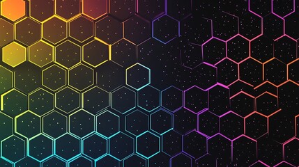 vibrant neon hexagon pattern with gradient colors and glowing dots