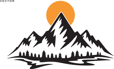 Mountain vector silhouette, icon, logo, illustration on white background