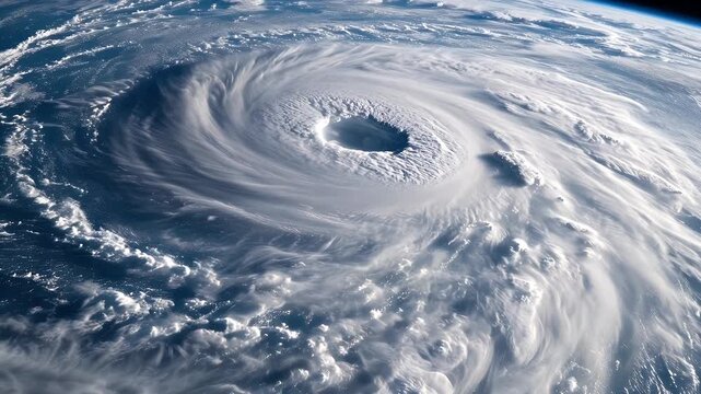 Aerial view of a tropical cyclone in space, captured by the International Space Station.