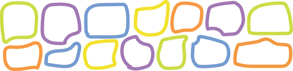 Cute Organic Shape Frame & Speech Bubble Bundle – Irregular Freeform Text Boxes, Colorful Doodle Quote Stickers, Playful Hand-Drawn Chat Label Collection for Social Media & Graphic Design