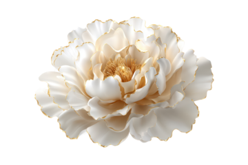Elegant Cream and Gold Edged Flower Blooming Isolated on Transparent Background