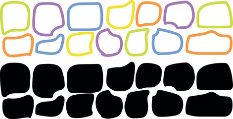 Aesthetic Organic Shape Text Box & Sticker Frame Set – Fun Irregular Scribble Borders, Playful Doodle Speech Bubbles, Chat Quote Labels & Colorful and Black Graphic Elements for Digital Artwork