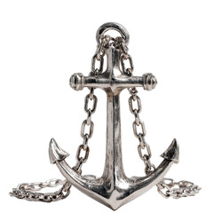 Large Silver Anchor with Multiple Chains on Black metal isolated on a transparent background