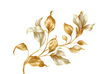 Elegant Gold Leaf Branch on Transparent Background with Artistic Style