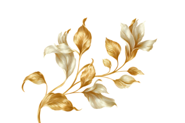 Elegant Gold Leaf Branch on Transparent Background with Artistic Style
