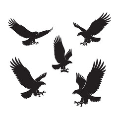 Fototapeta premium Set of Eagle Silhouettes Flying and Attacking Vector Illustration