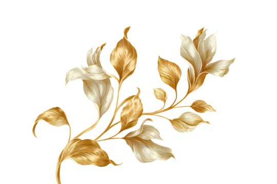 Elegant Gold Leaf Branch on Transparent Background with Artistic Style