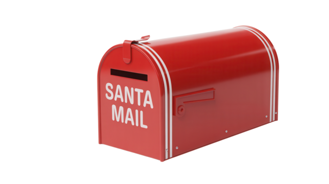 Festive red Santa Mailbox ready for Christmas letters, delivering holiday cheer and anticipation for the season's magic, waiting for wishes.