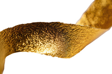 Close Up of Gold Glimmering Metallic Surface with Textured Detail on Transparent Background
