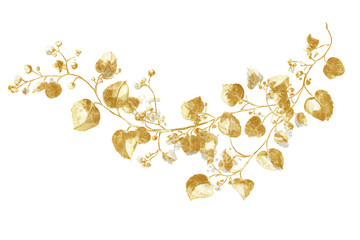 Elegant Gold Leaf Garland on Transparent Background Decorative Floral Design