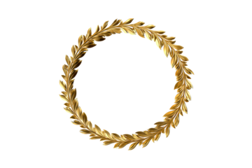 Elegant Gold Wreath Ornament with Leaf Design on Transparent Background for Decorative or Artistic Use
