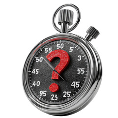 Stopwatch with a red question mark in the center timer isolated on a transparent background