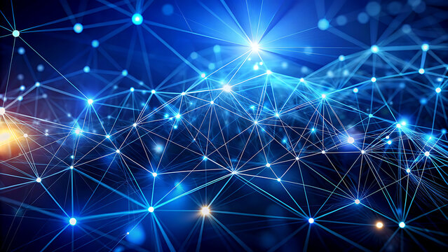 Abstract network connection background blue plexus design with glowing nodes representing technology and communication