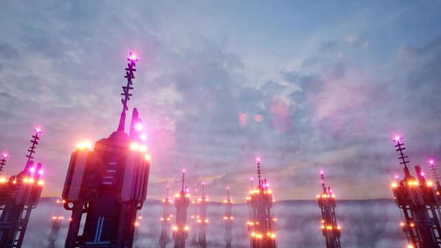 Modern digital 6G tower network connection tech bg 4k