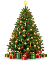 Elegant Christmas Tree & Gifts Vector on White Background