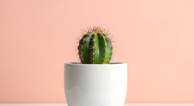 Potted cactus plant on pink background: indoor cacti, succulent plant, houseplant, home decor, desert plants - Powered by Adobe