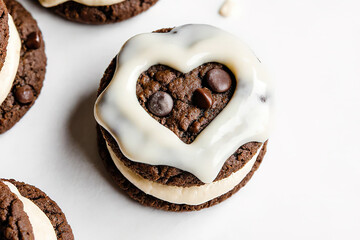 chocolate chip cookies with cream inside.created with the help of artificial intelligence.