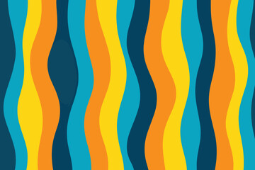 Colorful wavy stripe pattern vector, abstract vertical lines in blue, orange, and yellow, dynamic retro-style background for textile or graphic use
