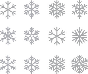 Snowflake vector set, winter icon collection, symmetrical ice crystal designs, seasonal graphic elements, unique snowflake patterns, cold weather illustration