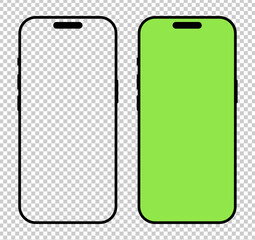 Smartphone simple frames. Modern gadget symbols. Device front view. Set of blank smart phone screen, green screen templates. Sign for website design, ui, mobile app. Black mobile phone flat icons.