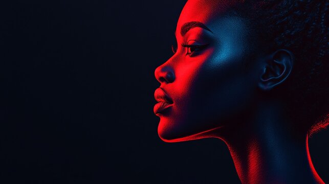 modern portrait of an african woman with neon lighting artistic shot