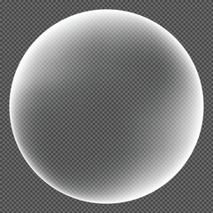 Transparent glass globe. Realistic 3D sphere with glossy surface and inner reflections. Crystal ball or clear orb design element on white or dark background
