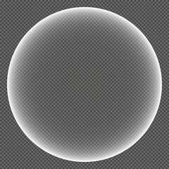 Transparent glass globe. Realistic 3D sphere with glossy surface and inner reflections. Crystal ball or clear orb design element on white or dark background