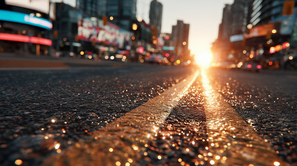 Low angle  and close up shot of the road and beautiful sunshine at the morning.