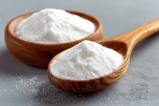 White MSM Powder in Wooden Spoon - Natural Ingredient for Your Culinary Creations