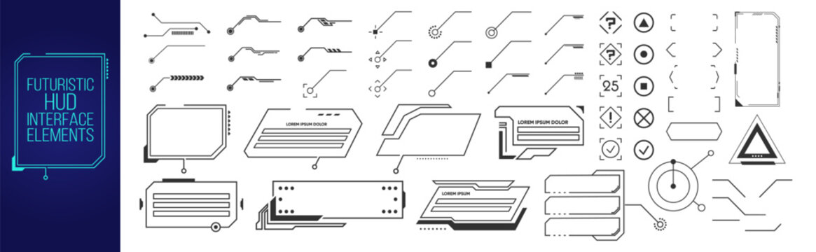 Futuristic HUD interface elements. Digital sci-fi dashboard and virtual technology display set on transparent background