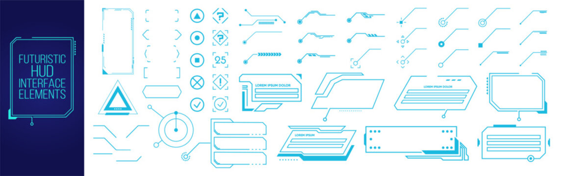 Futuristic HUD interface elements. Digital sci-fi dashboard and virtual technology display set on transparent background