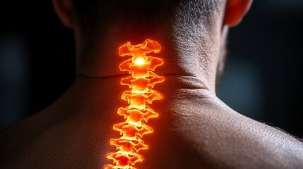 visual representation of neck spine pain and inflammation with glowing vertebra close-up