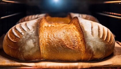 fresh bread in bakery oven