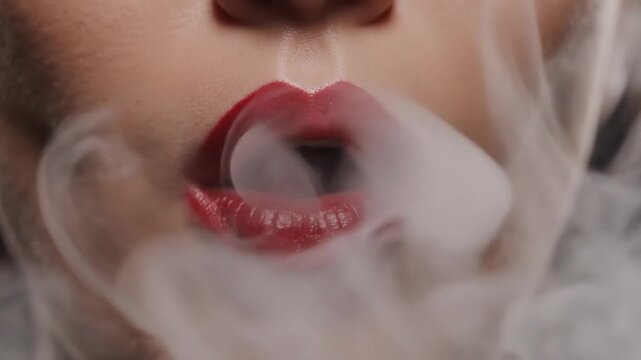Sexy lips with red lipstick and smoke coming from mouth Sexy woman 4k video Smoking concept 68842182 1