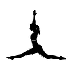 Fototapeta premium Graceful Silhouette of a Woman in a Yoga Pose Stretching Arms and Legs Flexibility