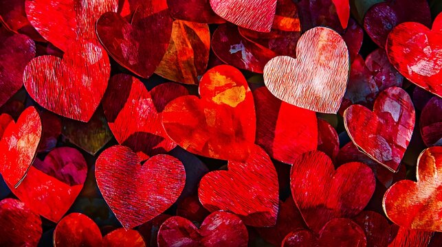 Gentle warm-tone photo of handmade paper hearts arranged evenly with soft shadow contrast