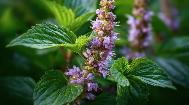 Overhead View of Flowering Patchouli Plant: Pogostemon Cablin in Aromatherapy and Herbal Medicine