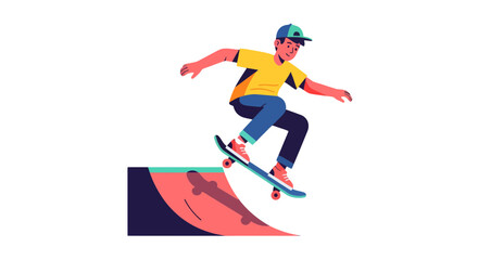 Obraz premium Skateboarder Performing A Stylish Trick Against A Black Background With Bold Colors Presentation