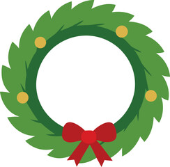 Christmas wreath with red bow and golden ornaments on white background