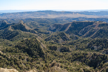 Obraz premium Spectacular Desert Canyon Landscape in Vashlovani National Park With Layered Cliffs And Eroded Peaks At Distant Horizon Under Bright Sun. Georgia 2025 autumn