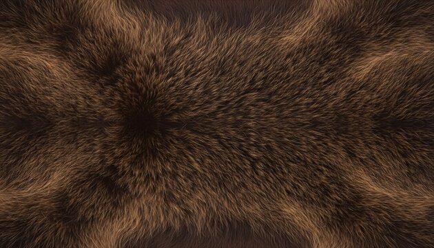 Brown bear fur texture, featuring thick layered hair strands in deep brown shades, natural wildlife pelt pattern ideal for backgrounds and design materials