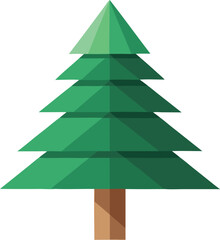 Fototapeta premium Stylized green evergreen tree with brown trunk isolated on white