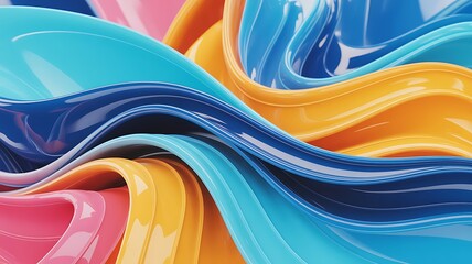Vibrant abstract flowing liquid waves of blue yellow pink and orange colors creating a dynamic and energetic composition